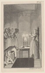 Clarisse amenaza con apuñalarse con un cuchillo para protegerse de la deshonra que le ha infligido Lovelace.