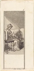 Niña sentada, cosiendo