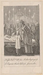 El emperador Carlos V celebra sus propios funerales, lámina 4 de la serie «Historia antigua, medieval y moderna»