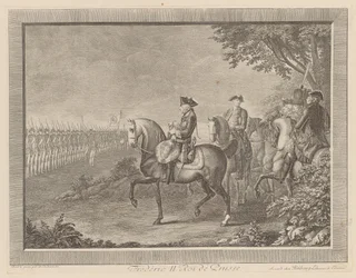 El rey Federico II de Prusia, desfile de la guardia en Potsdam