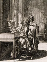 Música, mujer tocando la espineta, de Daniel Niklaus Chodowiecki (1726-1801), de Occupations des dames, Alemania, Polonia