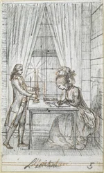 Ocupaciones de las damas. Lámina 5. La escritura