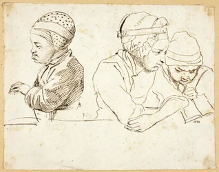 Tres niños (recto); Bocetos de cabeza, ojos, labios y flores (verso)