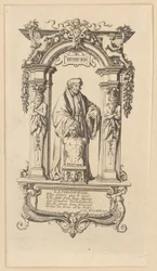 Grabado en cobre de la portada de «El elogio de la locura», de Erasmo