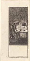 Joven escribiendo a la luz de una lámpara