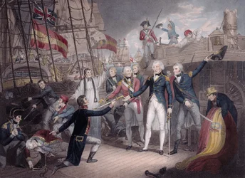 El almirante Nelson recibiendo la espada del almirante español, Batalla de San Vicente