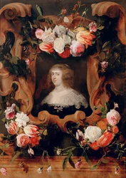 Archiduquesa Maria Anna rodeada de flores (pintura sobre madera de roble)