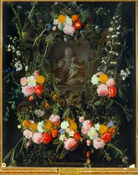 Virgen con corona de flores (óleo sobre lienzo)