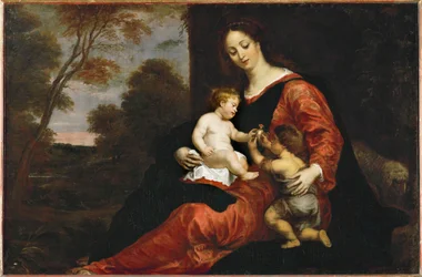 Santa María con el niño Jesús y el joven San Juan y el jilguero (pintura sobre lienzo)