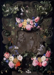 El milagro de San Bernardo en una guirnalda de flores, 1645-1655