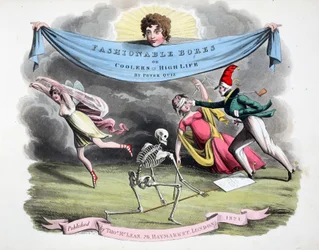 Frontispicio de "Fashionable Bores or Coolers in High Life" de Peter Quiz, pub. Thomas McLean, Londres 1824 (grabado coloreado a mano)