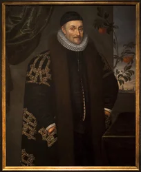 Guillermo (Willem o William) de Orange (1533-1584). Guillaume de Nassau, príncipe de Orange, conocido como Guillaume el taciturno, fundador de Orange Nassau, descrito frente a la ciudad de Delft (Países Bajos). En el siglo XVII, un naranjo, símbolo de la f