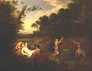 Revelación báquica en un paisaje boscoso