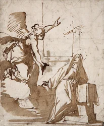 La Anunciación Dibujo Preparación de Daniele Crespi (1598-1630) Siglo XVII Colección Marcora