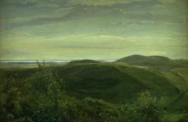 La costa de Jutlandia vista desde las colinas de Mølleknap en Funen. Estudio