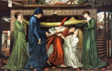 Dante Alighieri conoce a Beatrice, hacia 1900 (tarjeta postal)