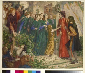 Beatriz encontrándose con Dante en un banquete de bodas le niega su saludo, 1860s