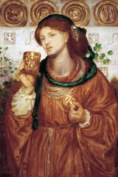 ""La copa del amor"" Pintura de Dante Gabriel Rossetti (1828-1882) circa 1867 Dim 52,6 x 35,9 cm Art Gallery of South Australia Adelaide Australia