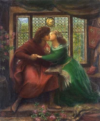Paolo (Malatesta) (c. 1246 o 1248-c. 1285) y Francesca da Rimini (o da Polenta) (1255-1285) - Representación del personaje de ""La Divina Comedia"" (La Divina Comedia) de Dante Alighieri (1265- 1321) - Obra de Dante Gabriel Rossetti (1828-1882), un