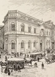 Iglesia evangélica de la Via Nazionale, Roma, Italia, grabado según un dibujo de Dante Paolocci, de L