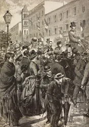 El rey Umberto I y la reina Margarita regresan de su visita a Nápoles, afectada por el cólera, Roma, Italia, grabado a partir de un dibujo de Dante Paolocci, de L