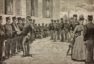 Supervivientes de Dogali, guerra de Eritrea, recibidos por los soberanos en el jardín del Quirinal, Roma, Italia, por Dante Paolocci, L