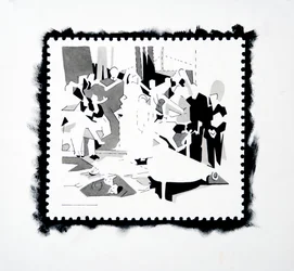 Fiesta del Pan (estudio de sello), 2019 (tinta sobre papel)