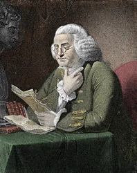 Retrato de Benjamin Franklin (1706-1790), filósofo, físico y embajador estadounidense. Grabado después de una pintura de David Martin.