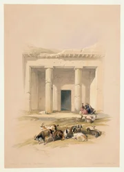 Egipto, entrada a las Cuevas de Beni Hassan, grabado basado en un dibujo de David Roberts