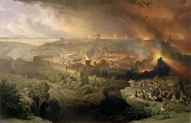 La destrucción de Jerusalén en el año 70, grabado por Louis Haghe (1806-85) (litografía)