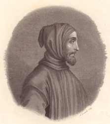 Retrato del pintor italiano Cimabue (circa 1240-1302), grabado en cobre por Locatelli del retrato de Simone Senese