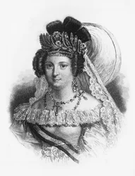 Retrato de María Cristina de Borbón (1806-1878), reina consorte de España de 1829 a 1833, y reina regente de 1833 a 1840, grabado