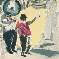 Dirigiendo la Criterion Jazz Band con Big Al (óleo sobre lienzo sobre tabla)