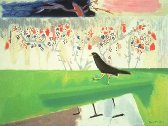 Mynah and Roses (óleo sobre lienzo)