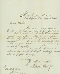 Carta firmada por David Allan, Jr., Cuartel General 29th M.V.I., cerca de Kingston, Ga., a su madre Sra. M.A. Allan, St. Louis, Mo., 20 de mayo de 1864