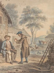 Symon le da la noticia a Glaud: Diseño número 3 para The Gentle Shepherd