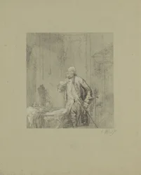 Hombre frente a un espejo en un interior del siglo XVIII Un tipo de los viejos tiempos