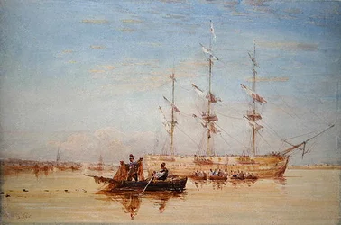 Un barco de guerra anclado en el Támesis