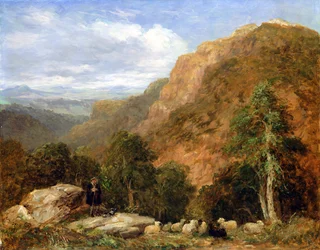 Una vista desde arriba de Bettws-y-Coed, Moel Siabod y la cordillera de Snowdon en la distancia, 1853