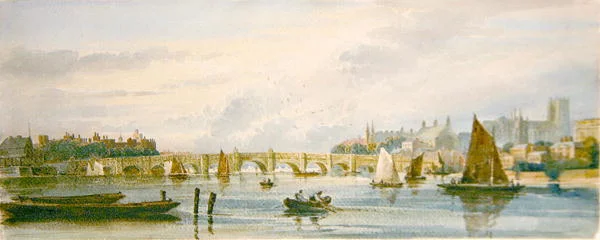Vista del Puente de Westminster mirando hacia el oeste hacia el Palacio de Lambeth y la Abadía de Westminster