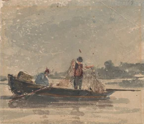 Pescadores tendiendo una red