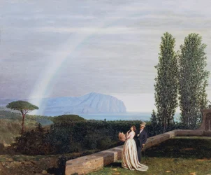 Pareja ante el paisaje cerca de Génova