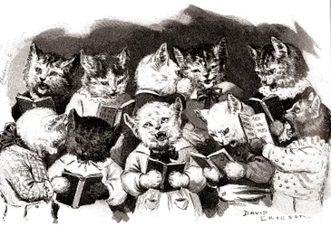 Coro de gatos cantando, principios del siglo XX (ilustración)