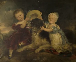 Arthur y Frances Hood, los hijos de Sir Arthur Gregory de Styvechale Hall, y Nelson, 1838