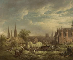 Haciendo heno en Coventry, mediados del siglo XIX
