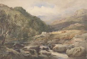 Paisaje con arroyo y segadores