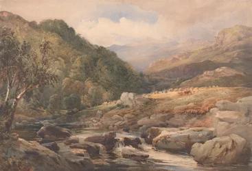 Paisaje con arroyo y heniles