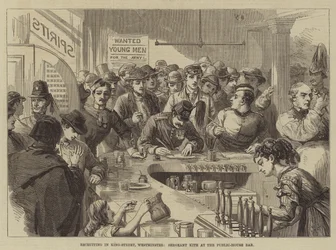 Reclutamiento en King-Street, Westminster, Sargento Kite en el bar de la taberna