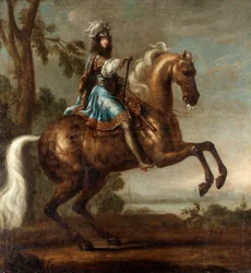 Retrato equestre de Charles XI de Suede (1655-1697) (Retrato de Carlos XI de Suecia) - Óleo sobre madera (124x115 cm) de David Kloecker Ehrenstrahl (1629-1698) - Colección privada