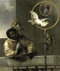 Hombre negro con loros y monos, 1670